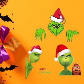 Miaija 4Pieces Grinch Car Sticker Christmas Green Monster Sticker Funny Car Windshield Decal Cartoon Decoration for Party Supplies