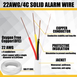 Timgle 22/4 White Solid Wire Bell 100ft Fire Security Alarm Cable CMP/CL3P Shielded Rated Burglar Station for Low Voltage LED, Burglar System, Fire Detector, Door, 22AWG