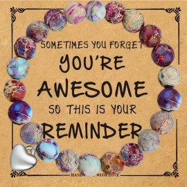 Chansfull Jewelry Natural Purple Emperor Stone Bracelet w "You're Awesome" Card & Dangling Heart