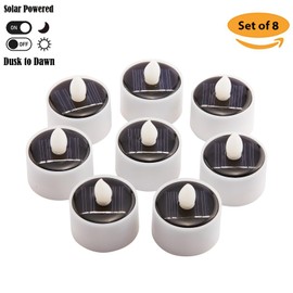 Solar Tea Lights Outdoor Waterproof, 8pcs Rechargeable Dusk to Dawn Little Solar Votive Candles, Flameless Flickering Small Light for Lantern Window DIY Chandelier Patio Deck Garden Decor (Warm Amber)