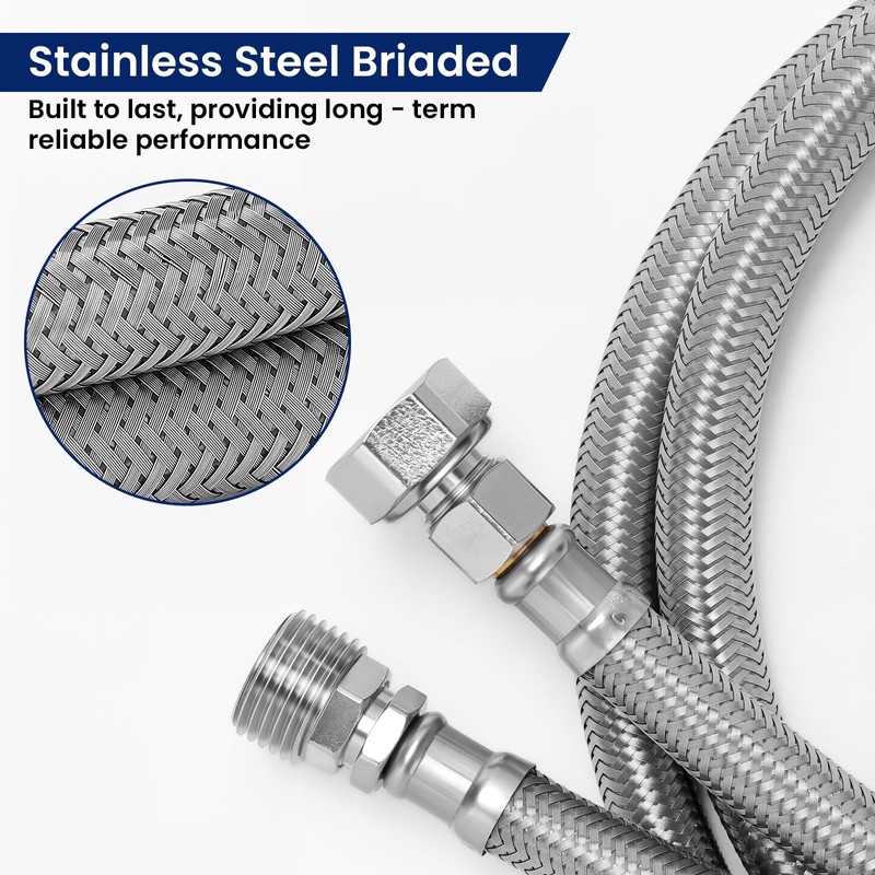 Solimeta Push-To-Connect Stainless Steel Hose Kit for Under Sink Water