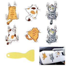 Zayookey Sticker Car Sticker Car Decal Cat Cat Naughty Cat Climbing Cat Falling Cat 6 Pack Waterproof Hide Scratch Decoration Supplies with Sticker Squeegee (A)