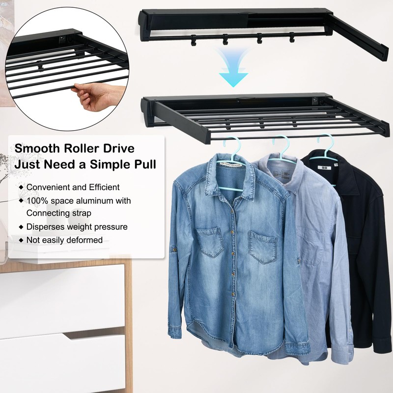 HOUSEBLISS Wall Mounted Drying Rack, Aluminum Collapsible, 88 lbs Capacity,