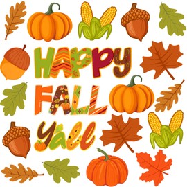 60 Pieces Autumn Bulletin Board Decorations Maple Leaves Cutouts Fall Door Decor for Classroom Fall Party Supplies Pumpkin Cutouts Acorns Cutouts Happy Fall Y'all Cutout for Thanksgiving(Pumpkin)