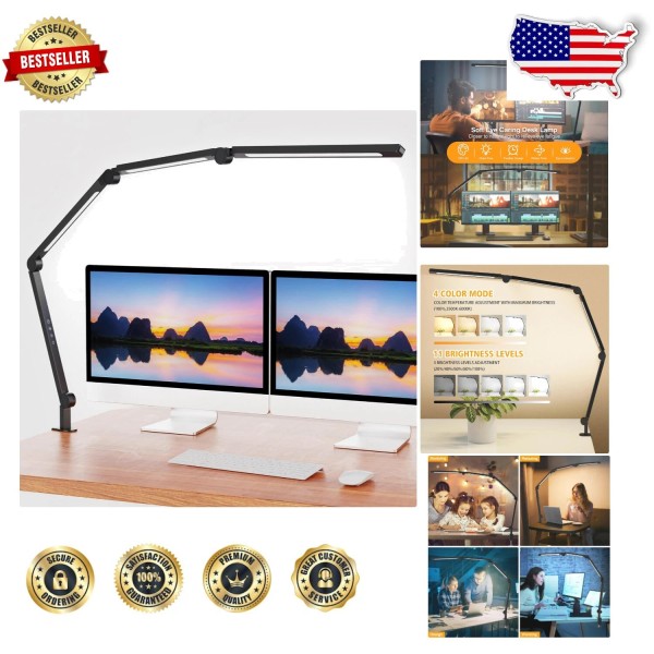 Dimmable Adjustable Swing Arm Desk Lamp in Sleek Matte Black