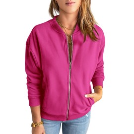 GeGekoko Womens Zip Up Sweatshirts Jackets Long Sleeve Casual Loose Outwear with Pockets Rose Red