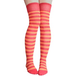 Chrissy's Socks Women's Pomegranate/Spice Striped Thigh High Socks
