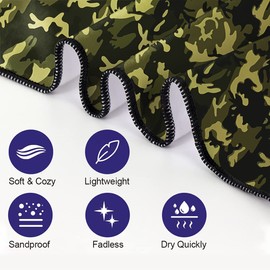 HommomH Green Camo Beach Towel Oversized 36”x 72”, Lightweight Microfiber Bath Towels Camouflage Quick Dry Sand Free Big Absorbent Camping Travel Gifts for Swimming, Beach, Gym, Pool