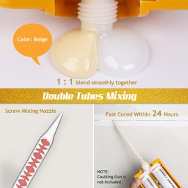 NADAMOO Epoxy Grout Beige, Dual Tubes Waterproof Tile Grout 19oz 400ml, Restore Tile Grout Line for Shower Bathroom Wet Room Kitchen, Caulk Gun NOT Included