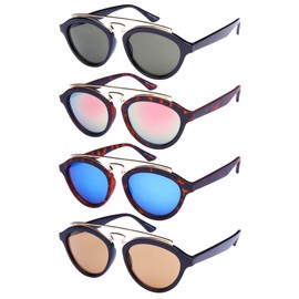 Edge I-Wear Double Bridge Oval Sunglasses w/Color Mirror Lens 541065-REV-1(BLK)