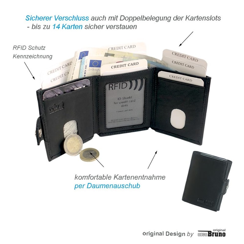 Slim Wallet Deluxe, Cowhide nappa black with comfort coin compartment,