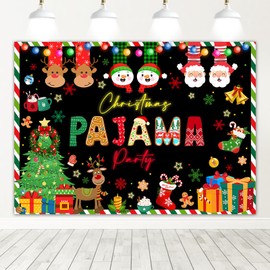 Mocsicka Christmas Pajamas Backdrop Merry Christmas Pajama Party Backdrop Family Pajama Party Decorations Photo Booth Props (5x3ft)