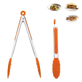 9+12 Inch Silicone Food Tong Stainless Steel Silicone Non-slip Cooking Clip Clamp BBQ Salad Tools Cooking Kitchen Accessoriescolor: Black, size: 9+12 Inch