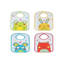 Ti TIN Pack of 4 Waterproof Baby Bibs, 33 x 36 cm, Bibs with Velcro Fastening for Babies from 6 to 18 Months, 100% Polyester Microfibre and Vinyl Lining, Various Patterns, multicoloured