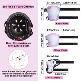 Children's Helmet Knee Elbow Wrist Pads Adjustable Knee Pads Elbow Pads Wrist Guards Skateboard Helmets for Scooter Cycling Scooter Skating Girls 3-8 Years