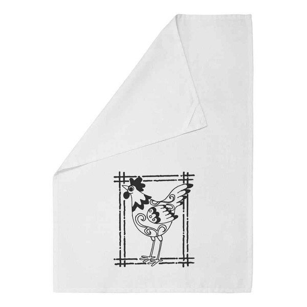 Azeeda 'Eingerahmtes Huhn' Weißes Geschirrtuch aus Baumwolle (TW00012925)