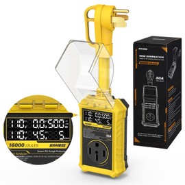 Kohree RV Surge Protector 50 amp with LED Real-time Large Screen Display Voltage Current KWH, 16000 Joules Auto Shut Off, Circuit Analyzer RV Power Surge Protector Waterproof for Camper, Yellow