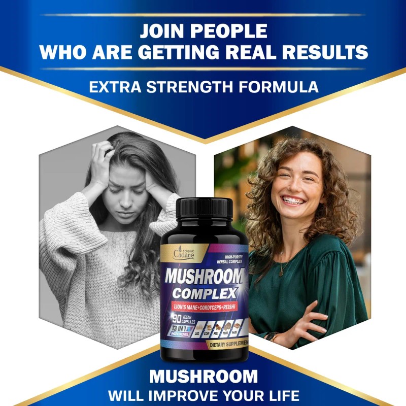 Organic Cadane Suplemento De Hongos 13 En 1 90 Cápsulas