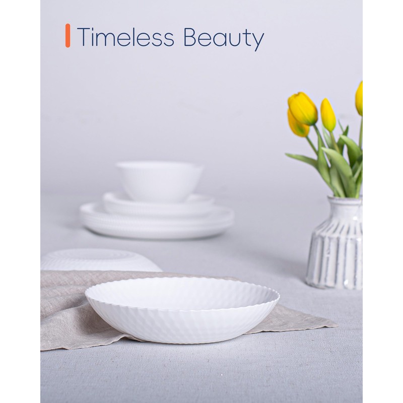 LaGlint 30 OZ Opal Glass Pasta Bowls Set of 6,