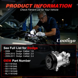 A/C Compressor with Clutch Fits for Dodge Caliber 2009-2012,Compatible with Jeep Compass 2009-2017,for Jeep Patriot 2009-2017,CO 30011C AC Compressor, Replaces # 55111610AC,R5111610AB,55111610AA