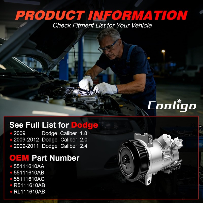 A/C Compressor with Clutch Fits for Dodge Caliber 2009-2012,Compatible with