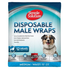 Simple Solution Disposable Dog Diapers Wraps for Male Dogs, True Fit, Absorbent, Leak Proof with Wetness Indicator, Puppy and Doggie Diaper for Peeing, For Medium Pets, 15 – 23 Inch Waist, 12 Count