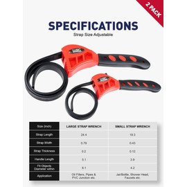 SMART JERRY - Rubber Strap Wrench Plumbing | 2-Pack Anti-Scratch Belt Wrenches for Shower Heads, Oil Filter, Pipes & Drain | Adjustable Shower Head Wrenches | Oil Filter Strap Wrench