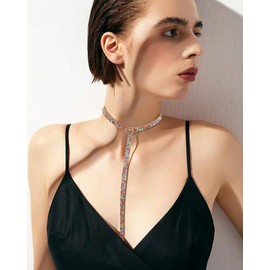 JERTOCLE 3 Row Rhinestone Choker Necklace Crystal Tassel Wide Collar Necklaces Gothic Diamond Charms for Women (rainbow color)