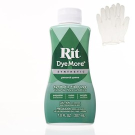 Rit DyeMore 7 Oz. Synthetic Liquid Fiber Dye Single Pack with Plastic Gloves for Clothing, Décor, and Crafts – Peacock Green