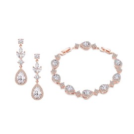 UDYLGOON UDORA Cubic Zirconia Teardrop Brides Bridesmaids Earrings Bracelet Jewelry Set Wedding Parties Prom (Rose Gold)