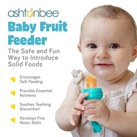 Baby Fruit Feeder, Teething Pacifier for Fruits, Veggies, or Frozen Milk, Food-Grade Silicone Teethers for Babies 6-12 Months, Baby Essentials for Teething Relief - Apple Green and Lychee Pink