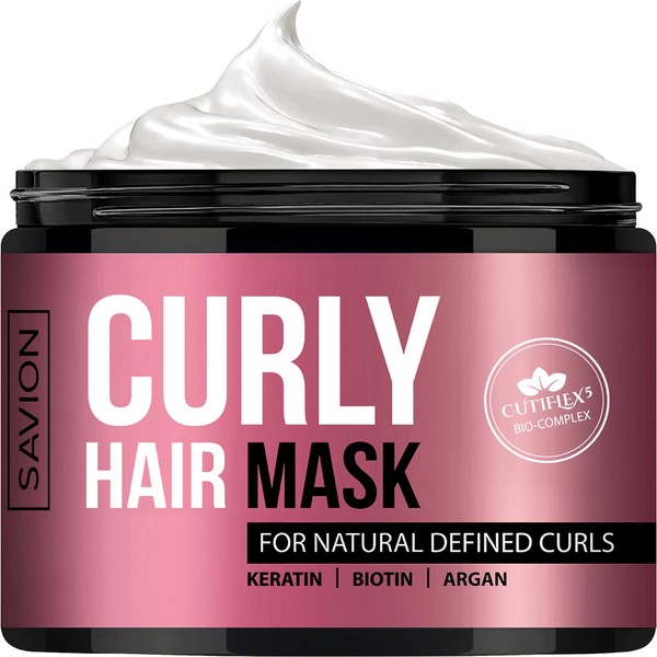 Savion Hair Mask For Curly Hair, Deep Hair Treatment For Dry Damaged Or Frizzy Hair, Moisturise & Defrizz, Ecoflex5 Complex With Natural Coconut Oil, Argan Oil, Shea Butter, Keratin, Biotin, Collagen