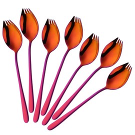 Buyer Star Sporks 6-pack 18/8 Stainless Steel Sporks for Everyday Household Use, 7.6-Inch / 1.6-Ounce/Ice Cream Spoon & Salad Forks, Fruit Appetizer Dessert (Magic Red)