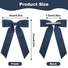 2Pcs Navy Blue Bows for Girls Hair, 5.5 Inch Navy Blue Tassel Ribbon Bowknot Hair Clips Barrettes Clips with Long Tail Her Vintage Dress Outfit Decor Accessory