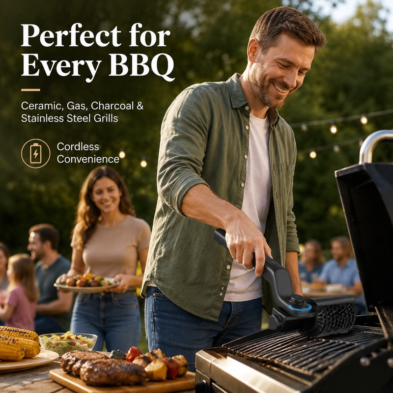 Electric Grill Cleaning Brush for BBQ Grates – Cordless 3-Speed