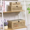 ANMINY Rattan Decorative Basket Box with Glass Lids, Set of