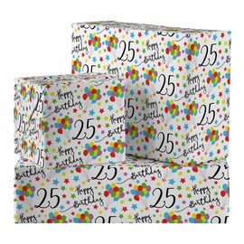 Hunts England - 2 Sheets Of 25th Birthday Fun Wrapping Paper - Includes 2 Gift Tags - Age 25 Folded Gift Wrap For Him/Her - Iconic Collection - Colourful Age Twenty Five Gift Wrap