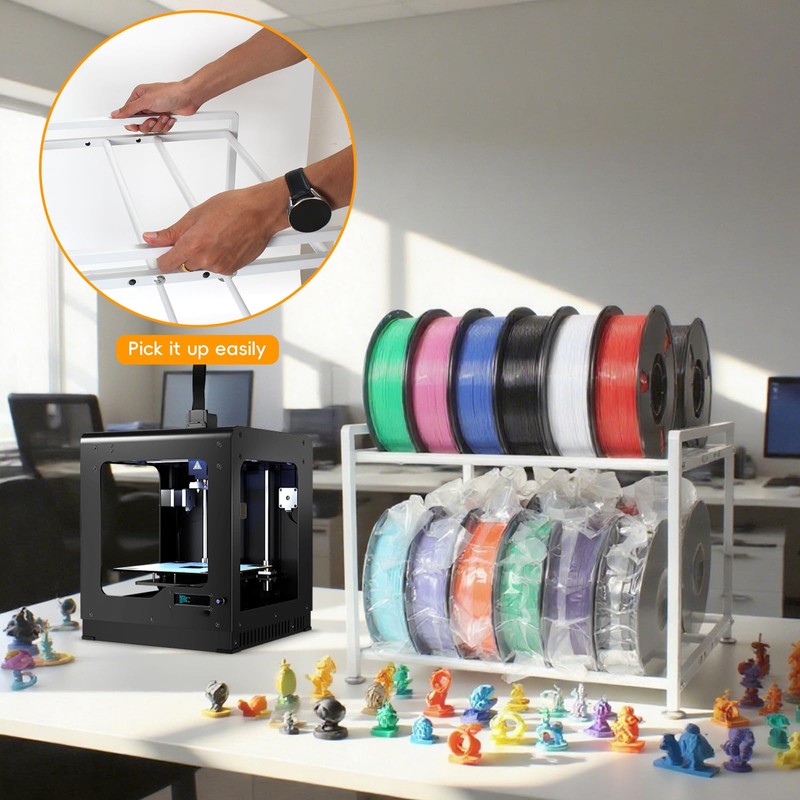 3D Printer Filament Storage Rack Desktop, 2-Tier Metal Rolling Spool