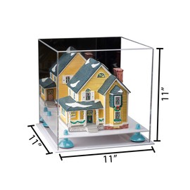 Better Display Cases Versatile Acrylic Display Case - Medium Square Box with Mirror, Light Blue Risers and White Base 11" x 11" x 11" (A001-BLR)