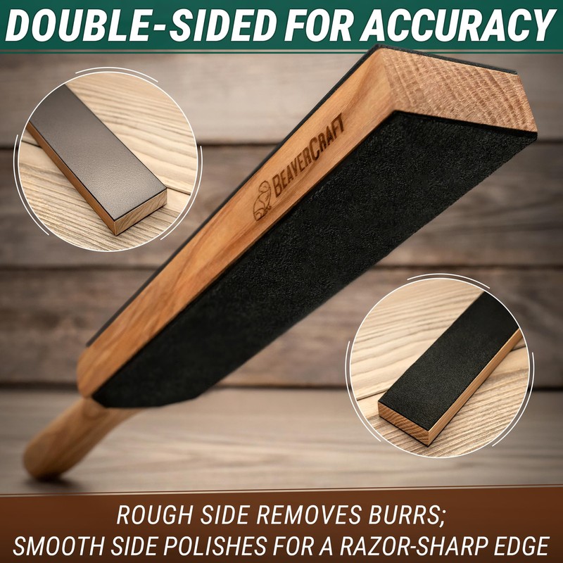 BeaverCraft Leather Strop for Knife Sharpening - Dual-Sided Knife Strop
