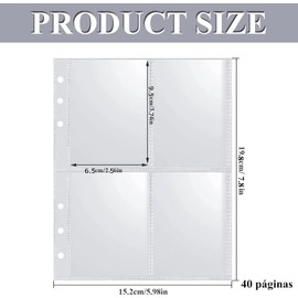 40/160 Hojas Funda para Tarjetas de Intercambio, tarjetas fotográficas, para tarjetas de juego, Hojas Ultra-Transparentes para Carpetas A5 de 6 Anillas (1 Hojas/ 4 Espacios).