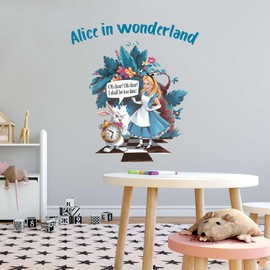 Cute Alice Rabbit and Pocket Watch Mad Hatter Cheshire Cat Alice in Wonderland Adventurous Creative Minimalist Cartoon Girls Boys Kid Room Design Nursery Fun Home Vinyl Decoration Size (20x20 inch)