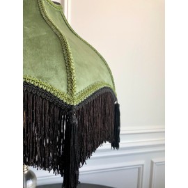 Tristan Home Premium Classic Victorian Style Bell Shape Scallop Large Velvet Lamp Shade with Tassels and Fringe (Olive Green), 16inch Width, 12inch Height (Including Fringe), Large