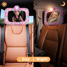 MHJY Baby Car Mirror With Light Shatterproof Car Mirror for Baby Adjustable Shake Proof Car Seat Mirror for Baby Rear Facing With Clear Wide View