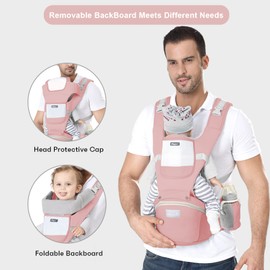 IULONEE Baby Carrier with Hip Seat Ergonomic Toddler Carriers Backpack Baby Shoulder Carrier Adjustable Front and Back Carry for Newborn 3 Months to 3 Years(7-45lbs) (Pink)