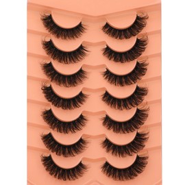JIMIRE False Eyelashes Fluffy Cat Eye 15MM Natural Fake Lashes Bulk Wispy Full Volume D Curl Eyelashes 7 Pairs Pack Look Like Extensions