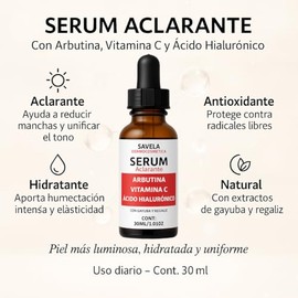 Serum Arbutina, Vitamina C y Ácido hialurónico, Aclarante y unificador del tono de piel. Con Gayuba y Regaliz