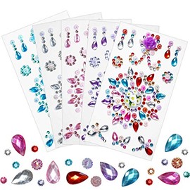 5 Sheets Jewels Stickers Self-Adhesive Craft Jewels and Gems Assorted Size Crystal Gem Flatback Sticker Mixed Shapes Rhinestone for Crafts Bling Jewel for DIY Crafts Arts Projects Nail Body Multicolor