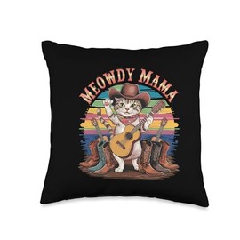 Cowboy Boots Guitar Hat Western Meowdy Mama Country Mom Throw Pillow