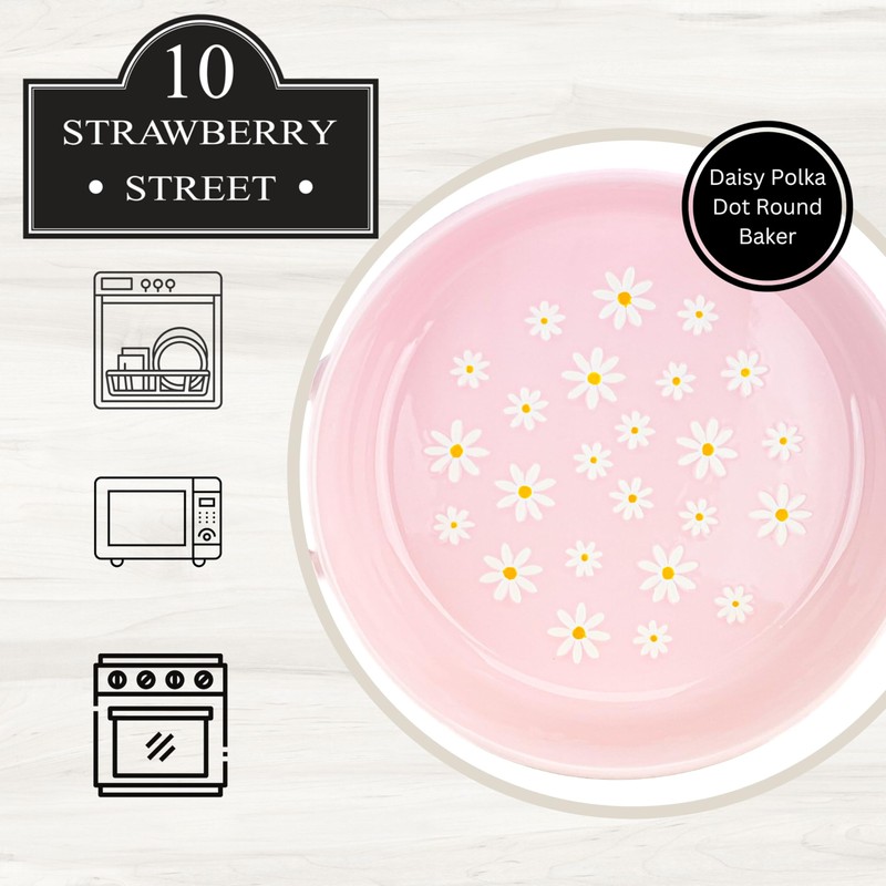 10 Strawberry Street Daisy Polka Dot Round Baker, Pink